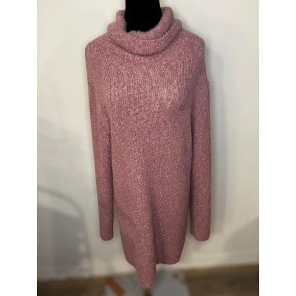 Lulus Pink Preppy Fuzzy Knit Feminine Cowl Neck Cozy Fall Sweater Dress XS - Picture 1 of 7